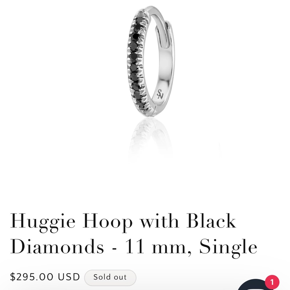 Silver Huggie Hoop 18k Palladium White Gold w/ Black Diamonds